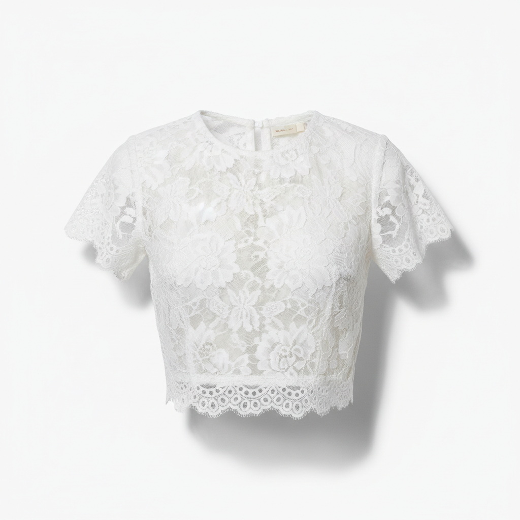 Top de encaje blanco femenino y elegante