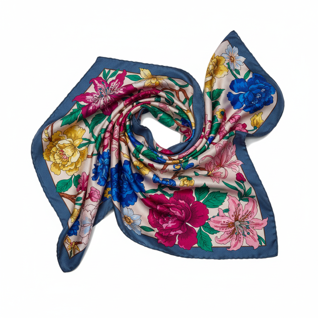 Pañuelo de seda floral multicolor lujoso