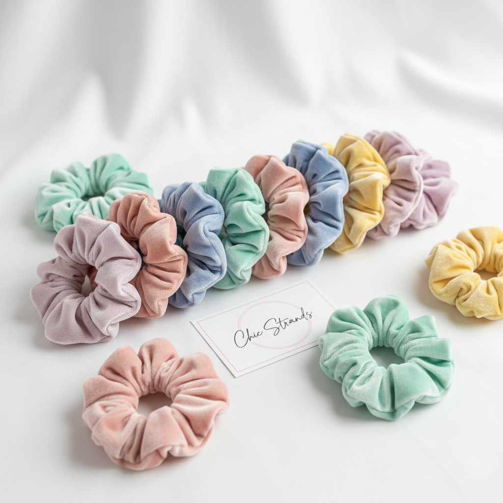 Set de scrunchies de terciopelo pastel cute y trendy