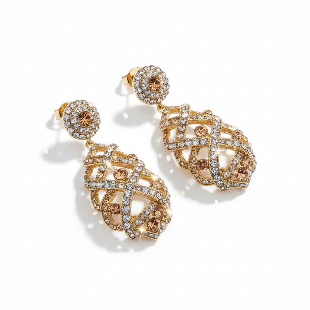 Aretes colgantes de cristal dorado glamorosos
